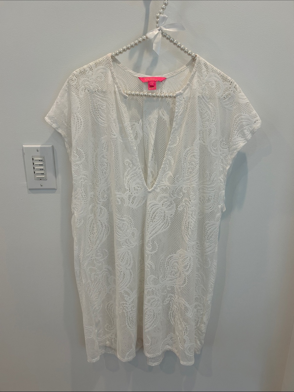 White Lace V-Neck Tunic Dress